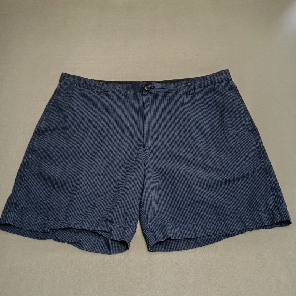 Chaps‎ Shorts Mens 42 Navy Summer NVY Seersucker Micro Check Cotton Flat Front